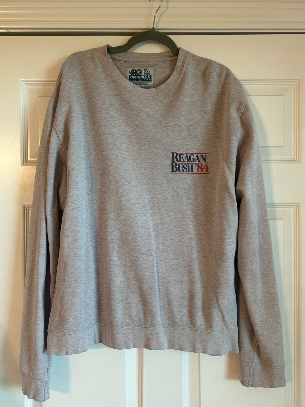 Reagan Bush '84 RG Rowdy Gentlemen Gray Long-Sleeve Crewneck Sweatshirt, XL